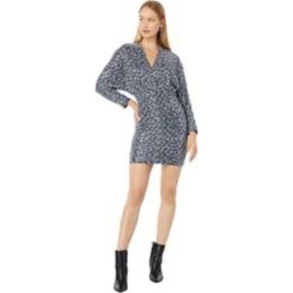 Bardot Blue Soft Floral Dress Blue Flora Mini Metallic Silver NEW NWT